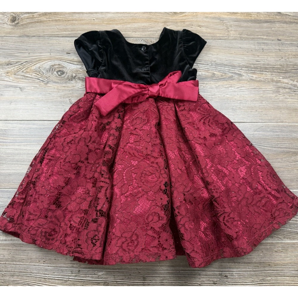 Jona Michelle Girls Burgundy Lace Black Velvet Holiday Christmas Dress Size 3T - Picture 3 of 10